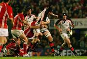 27 October 2006; Justin Harrison, Ulster, is tackled by Vernon Cooper, Llanelli Scarlets. Heineken Cup 2006-2007, Pool 5, Round 2, Llanelli Scarlets v Ulster, Stradey Park, Llanelli, Wales. Picture credit: Oliver McVeigh / SPORTSFILE
