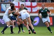 13 August 2014; Sophie Spence, Ireland, is tackled by Sarah Hunter, left, and Joanna McGilchrist, England. 2014 Women's Rugby World Cup semi-final, Ireland v England, Stade Jean Bouin, Paris, France. Picture credit: Brendan Moran / SPORTSFILE