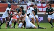 13 August 2014; Paula Fitzpatrick, Ireland, is tackled by Sarah Hunter, 8, England. 2014 Women's Rugby World Cup semi-final, Ireland v England, Stade Jean Bouin, Paris, France. Picture credit: Brendan Moran / SPORTSFILE