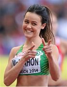 14 August 2014; Ireland's Christine McMahon before her semi-final of the women's 400m hurdles event where she finished 8th, in a time of 57.31. European Athletics Championships 2014 - Day 3. Letzigrund Stadium, Zurich, Switzerland. Picture credit: Stephen McCarthy / SPORTSFILE