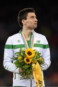 15 August 2014; Ireland's Mark English after being presented with his bronze medal following the men's 800m final event. European Athletics Championships 2014 - Day 4. Letzigrund Stadium, Zurich, Switzerland. Picture credit: Stephen McCarthy / SPORTSFILE