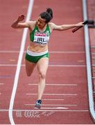 16 August 2014; Phil Healy crosses the line on the anchor leg of Ireland's 4x100m women's relay team where they finished 4th and set a new national record time of 43.84 during their round 1 heat. The team consisted of Amy Foster, Kelly Proper, Sarah Lavin and Phil Healy. European Athletics Championships 2014 - Day 5. Letzigrund Stadium, Zurich, Switzerland. Picture credit: Stephen McCarthy / SPORTSFILE