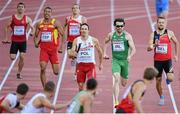 16 August 2014; Brian Murphy running the second leg looks to change over with Richard Morrissey for Ireland during their 4x400m qualifying heat. The team, which finished third and qualified for tomorrow's final, in a new national record time of 3:03.57, also included Brian Gregan and Thomas Barr. European Athletics Championships 2014 - Day 5. Letzigrund Stadium, Zurich, Switzerland. Picture credit: Stephen McCarthy / SPORTSFILE