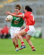 16 August 2014; Kathryn Sullivan, Mayo, in action against Geraldine O'Flynn, Cork. TG4 All-Ireland Ladies Football Senior Championship, Quarter-Final, Cork v Mayo, O'Connor Park, Tullamore, Co. Offaly. Picture credit: Piaras O Midheach / SPORTSFILE