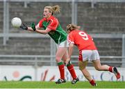 16 August 2014; Fiona McHale, Mayo, in action against Briege Corkery, Cork. TG4 All-Ireland Ladies Football Senior Championship, Quarter-Final, Cork v Mayo, O'Connor Park, Tullamore, Co. Offaly. Picture credit: Piaras O Midheach / SPORTSFILE