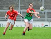 16 August 2014; Helena Lohan, Mayo, in action against Eimear Scally, Cork. TG4 All-Ireland Ladies Football Senior Championship, Quarter-Final, Cork v Mayo, O'Connor Park, Tullamore, Co. Offaly. Picture credit: Piaras O Midheach / SPORTSFILE