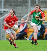 16 August 2014; Grace Kearney, Cork, in action against Helena Lohan, Mayo. TG4 All-Ireland Ladies Football Senior Championship, Quarter-Final, Cork v Mayo, O'Connor Park, Tullamore, Co. Offaly. Picture credit: Piaras O Midheach / SPORTSFILE
