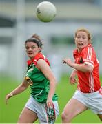 16 August 2014; Amy Bell, Mayo, in action against Rena Buckley, Cork. TG4 All-Ireland Ladies Football Senior Championship, Quarter-Final, Cork v Mayo, O'Connor Park, Tullamore, Co. Offaly. Picture credit: Piaras O Midheach / SPORTSFILE