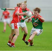 16 August 2014; Briege Corkery, Cork, in action against Kathryn Sullivan, Mayo. TG4 All-Ireland Ladies Football Senior Championship, Quarter-Final, Cork v Mayo, O'Connor Park, Tullamore, Co. Offaly. Picture credit: Piaras O Midheach / SPORTSFILE