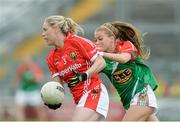 16 August 2014; Angela Walsh, Cork, in action against Sarah Rowe, Mayo. TG4 All-Ireland Ladies Football Senior Championship, Quarter-Final, Cork v Mayo, O'Connor Park, Tullamore, Co. Offaly. Picture credit: Piaras O Midheach / SPORTSFILE