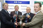 26 October 2006; From left Peter Boyle, President of the IRFU, John Leahy, President Shannon Rugby Club, with John Glackin, Clontarf Rugby Club, and Maurice Crowley, General Manager of AIB, at a press conference to announce the results of the AIB Cup and AIB Junior Cup draws. The AIB Cup and AIB Junior Cup are the leading All-Ireland club knockout competitions in Irish Rugby. They consist of representatives from each of the four provinces – Connacht, Leinster, Munster and Ulster. Guinness East Stand, Lansdowne Road, Dublin. Picture credit: Matt Browne / SPORTSFILE