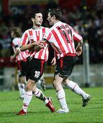 31 October 2006; Mark Farren, Derry City, left, celebrates with Barry Molloy, after scoring the third goal. Carlsberg FAI Cup, Semi-Final Replay, Derry City v Sligo Rovers. Brandywell, Derry. Picture credit: Oliver McVeigh / SPORTSFILE