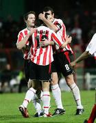 31 October 2006; Mark Farren, Derry City, left, celebrates with Barry Molloy and Ciaran Martyn after scoring the second goal. Carlsberg FAI Cup, Semi-Final Replay, Derry City v Sligo Rovers. Brandywell, Derry. Picture credit: Oliver McVeigh / SPORTSFILE
