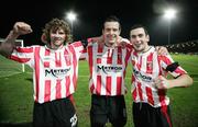 31 October 2006; Derry City, goal scorers, l to r; Pat McCourt, Ciaran Martyn and Mark Farren celebrate after the game. Carlsberg FAI Cup, Semi-Final Replay, Derry City v Sligo Rovers. Brandywell, Derry. Picture credit: Oliver McVeigh / SPORTSFILE
