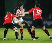 3 November 2006; Justin Harrison, Ulster, is tackled by Andy Miller and Nicolas De Luca, Border Reivers. Magners League, Ulster v Border Reivers, Ravenhill Park, Belfast. Picture credit: Oliver McVeigh / SPORTSFILE