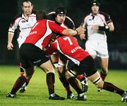 3 November 2006; Tim Barker, Ulster, is tackled by Andy Miller and Ryan Grant, Border Reivers. Magners League, Ulster v Border Reivers, Ravenhill Park, Belfast. Picture credit: Oliver McVeigh / SPORTSFILE