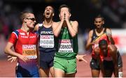 17 August 2014; Paul Robinson of Ireland reacts after crossing the line in fourth place during the final of the men's 1500m event behind winner Mahiedine Mekhissi-Benabbad of France. European Athletics Championships 2014 - Day 6. Letzigrund Stadium, Zurich, Switzerland. Picture credit: Stephen McCarthy / SPORTSFILE