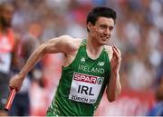 17 August 2014; Ireland's Mark English runs the second leg during their 4x400m men's relay final where they finished 5th in a new national record time of 3:01.67. The team consisted of Brian Gregan, Mark English, David Morrissey and Thomas Barr. European Athletics Championships 2014 - Day 6. Letzigrund Stadium, Zurich, Switzerland. Picture credit: Stephen McCarthy / SPORTSFILE