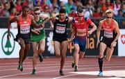 17 August 2014; Athletes, from left, Homiyu Tesfaye of Germany, Ciarán Ó Lionáird of Ireland, Mahiedine Mekhissi-Benabbad of France, Henrik Ingebrigtsen of Norway and Florian Orth of Germany jossle for position during the final of the men's 1500m event. European Athletics Championships 2014 - Day 6. Letzigrund Stadium, Zurich, Switzerland. Picture credit: Stephen McCarthy / SPORTSFILE