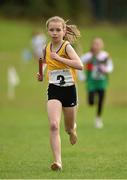 17 August 2014; Ruth Nealon, Co. Clare, crosses the finish line to win the Girls U12 Mixed Distance Relay Final event. HSE Community Games August Festival 2014, Athlone Institute of Technology, Athlone, Co. Westmeath. Picture credit: Pat Murphy / SPORTSFILE