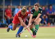 17 August 2014; Megan Frazer, Ireland, in action against Juliette Hevin, France. Electric Ireland Women's Hockey 3 Nations Series, Ireland v France, National Hockey Stadium, UCD, Dublin. Picture credit: Matt Browne / SPORTSFILE