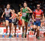 17 August 2014; Paul Robinson of Ireland crosses the line in fourth place during the final of the men's 1500m event behind second place Henrik Ingebrigtsen of Norway and third place Chris O'Hare of Great Britain. European Athletics Championships 2014 - Day 6. Letzigrund Stadium, Zurich, Switzerland. Picture credit: Stephen McCarthy / SPORTSFILE