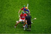 17 August 2014; Referee James Owens throws the ball in at the start of the game between Aidan Walsh, left, and Daniel Kearney, Cork, and Shane McGrath, yellow helmet, and James Woodlock, Tipperary. GAA Hurling All-Ireland Senior Championship Semi-Final, Cork v Tipperary. Croke Park, Dublin. Picture credit: Dáire Brennan / SPORTSFILE
