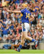 17 August 2014; Seamus Callanan, Tipperary, celebrates after scoring his side's first goal after the sixth minute. GAA Hurling All-Ireland Senior Championship Semi-Final, Cork v Tipperary. Croke Park, Dublin. Picture credit: Ray McManus / SPORTSFILE
