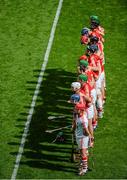 17 August 2014; The Cork team stand together during the national anthem. GAA Hurling All-Ireland Senior Championship Semi-Final, Cork v Tipperary. Croke Park, Dublin. Picture credit: Dáire Brennan / SPORTSFILE