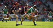 17 August 2014; Barry Murphy, Limerick, in action against Oisin Coyle and Stephen Barrett, Galway. Electric Ireland GAA Hurling All Ireland Minor Championship Semi-Final, Galway v Limerick. Croke Park, Dublin. Picture credit: Ray McManus / SPORTSFILE