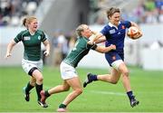 17 August 2014; Jessy Tremouillere, France, is tackled by Ashleigh Baxter, Ireland. 2014 Women's Rugby World Cup 3rd / 4th place Play-off, Ireland v France. Stade Jean Bouin, Paris, France. Picture credit: Aurelien Meunier / SPORTSFILE