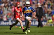 17 August 2014; Sarah Lacey, representing St. Mary's Primary School, Waterford, in action against Gabriella Ní Dhuglás, representing Scoil an tSeachtar Laoch, Dublin, Fermanagh. INTO/RESPECT Exhibition GoGames, Croke Park, Dublin. Picture credit: Barry Cregg / SPORTSFILE