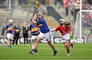 17 August 2014; Aoife Ní Ghearailt, representingGaelscoil Phortláirge, Waterford, in action against Aideen O'Riordan, Barryroe National School, Cork. INTO/RESPECT Exhibition GoGames, Croke Park, Dublin. Picture credit: Barry Cregg / SPORTSFILE