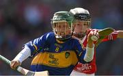17 August 2014; Dylan Moriarty, Ballyduff Central National School, Kerry, representing Tipperary, in action against Ruairi McCann, St John's Primary School, Armagh, representing Cork. INTO/RESPECT Exhibition GoGames, Croke Park, Dublin. Photo by Sportsfile