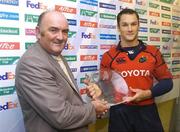 28 October 2006; Trevor Halstead is presented with the Man of the Match Award from Pat Maher, National Sponsorship and Events Manager of Heineken. Heineken Cup 2006-2007, Pool 4, Round 2, Munster v Bourgoin, Thomond Park, Limerick. Picture credit: Matt Browne / SPORTSFILE