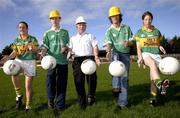 31 October 2006; Dessie Dolan Sr., centre, Leitrim senior manager, with, from left, Amanda Sweeney, Ladies team, Michael McGuinness, Senior team, Colin Regan, Senior team, and Sinead Quinn, Ladies team, at the launch of an innovative fundraising drive, titled &quot;Get On The Team&quot;, by Leitrim GAA supporters and Board to raise 1.5 million euro to complete the redevelopment of Pairc Sean MacDiarmada. Carrick-on-Shannon, Leirtim. Picture credit: Brian Lawless / SPORTSFILE