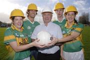 31 October 2006; Dessie Dolan Sr., centre, Leitrim senior manager, with, from left, Amanda Sweeney, Ladies team, Michael McGuinness, Senior team, Colin Regan, Senior team, and Sinead Quinn, Ladies team, at the launch of an innovative fundraising drive, titled &quot;Get On The Team&quot;, by Leitrim GAA supporters and Board to raise 1.5 million euro to complete the redevelopment of Pairc Sean MacDiarmada. Carrick-on-Shannon, Leirtim. Picture credit: Brian Lawless / SPORTSFILE