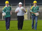31 October 2006; Leitrim senior manager Dessie Dolan Sr, centre, with senior players Michael McGuinness, left, and Colin Regan, at the launch of an innovative fundraising drive, titled &quot;Get On The Team&quot;, by Leitrim GAA supporters and Board to raise 1.5 million euro to complete the redevelopment of Pairc Sean MacDiarmada. Carrick-on-Shannon, Leirtim. Picture credit: Brian Lawless / SPORTSFILE