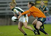 31 October 2006; Sarah O'Connor, Ireland, in action against Joanne Butland, Australia. Ladies International Rules Series 2006, First Test, Ireland v Australia, Kingspan Breffni Park, Cavan. Picture credit: Brian Lawless / SPORTSFILE