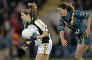 31 October 2006; Bronagh O'Donnell, Ireland, in action against Shelley Matcham, Australia. Ladies International Rules Series 2006, First Test, Ireland v Australia, Kingspan Breffni Park, Cavan. Picture credit: Brian Lawless / SPORTSFILE