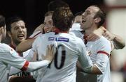 20 October 2006; Dundalk's Philip Hughes, 3rd from left, celebrates with team mates after scoring a goal. eircom League, Division 1, Galway United v Dundalk, Terryland Park, Galway. Picture credit: Ray Ryan / SPORTSFILE