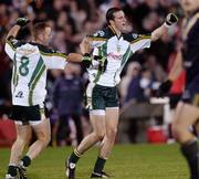 28 October 2006; Joe Bergin right, Ireland, celebrates after scoring a last minute goal against Australia with team mate Brendan Coulter. Coca-Cola International Rules Series 2006, First Test, Ireland v Australia, Pearse Stadium, Galway. Picture credit: Ray Ryan / SPORTSFILE