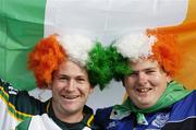5 November 2006; Ireland supporters Eddie Delaney, left, and Shane Doherty, both from Greystones, Co. Wicklow, show their support before the start of the game. Coca-Cola International Rules Series 2006, Second Test, Ireland v Australia, Croke Park, Dublin. Picture credit: David Maher / SPORTSFILE
