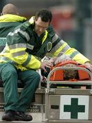 5 November 2006; Graham Geraghty, Ireland, is stretchered off with an injury as a result of a tackle by Danyle Pearse, Australia. Coca-Cola International Rules Series 2006, Second Test, Ireland v Australia, Croke Park, Dublin. Picture credit: Brendan Moran / SPORTSFILE