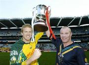 5 November 2006; Australian captain Barry Hall with his team-mate Dustin Fletcher, left, at the end of the game. Coca-Cola International Rules Series 2006, Second Test, Ireland v Australia, Croke Park, Dublin. Picture credit: David Maher / SPORTSFILE