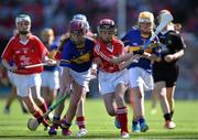 17 August 2014; Katie Hunt, Ardrahan National School, Galway, representing Tipperary, in action against Ava Sweeney, Scoil Mhuire, Roscommon, representing Cork. INTO/RESPECT Exhibition GoGames, Croke Park, Dublin. Picture credit: Brendan Moran / SPORTSFILE