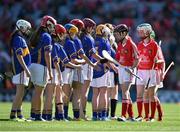 17 August 2014; Players representing Cork and Tipperary shake hands before the game. INTO/RESPECT Exhibition GoGames, Croke Park, Dublin. Picture credit: Brendan Moran / SPORTSFILE