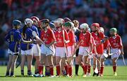 17 August 2014; Players representing Cork and Tipperary shake hands before the game. INTO/RESPECT Exhibition GoGames, Croke Park, Dublin. Picture credit: Brendan Moran / SPORTSFILE