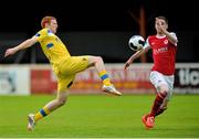 18 August 2014; Rory Gaffney, Limerick, in action against Ian Bermingham, St Patrick's Athletic. SSE Airtricity League Premier Division, St Patrick's Athletic v Limerick, Richmond Park,  Inchicore, Dublin. Picture credit: David Maher / SPORTSFILE