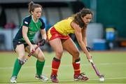 18 August 2014; Lola Riera Zuzarregui, Spain, in action against Aine Connery, Ireland. Women's 2 x 3 Nations tournament, Ireland v Spain, National Hockey Stadium, UCD, Dublin. Picture credit: Barry Cregg / SPORTSFILE